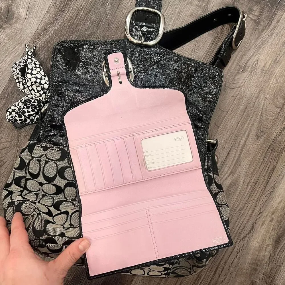 Y2K Coach Bleeker Double Pocket Patent Leather Signature Shoulder Bag Set - Picture 7 of 8